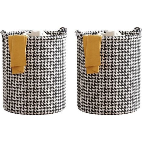 Lot de 2 paniers à linge pliables – XXL – Pied-de-poule – Rangement linge, jouets, vêtements – Pliable (1/5)