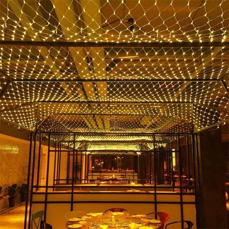 Filet lumineux d'extérieur - 3 m x 4 m - 360 LED - 8 effets lumineux - Connectable - Blanc chaud - Idéal pour le jardin, les arbustes, les mariages et les fêtes. (1/5)