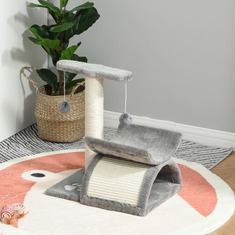 PawHut Kratzbaum klein Katzenkratzbaum Spielbaum Kratzstamm für Katzen mit Spielball Braun 40 x 30 x 43 cm