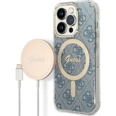 Conjunto Guess GUBPP14LH4EACSB Funda + Cargador para iPhone 14 Pro 6.1 azul/azul, carcasa rígida, 4G, estampado, MagSafe (1/5)