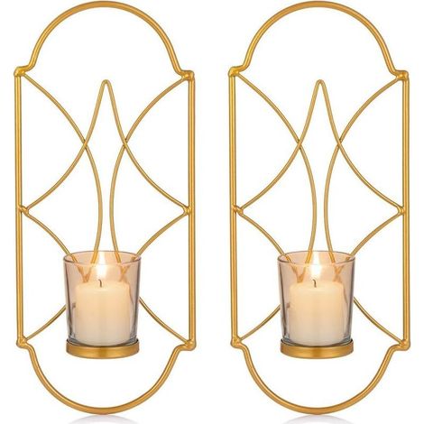 Set of 2 Candle Holders Tealight Candlestick Holder Wall Mounted Metal Candle Holders, Candle Holder for Wall Bedroom Bathroom Living Room Decoration (1/5)
