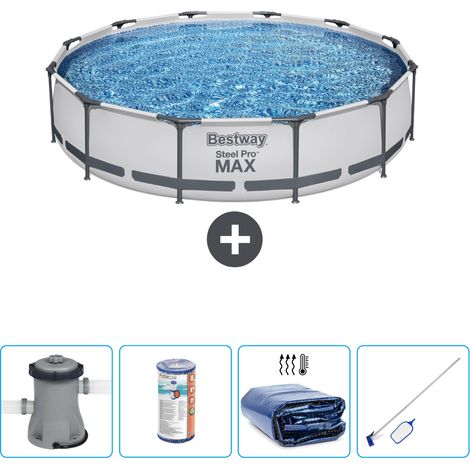 Piscine Bestway Ronde Steel Pro MAX - 366 x 76 cm - Grise - Comprend des Accessoires CB54 (1/4)