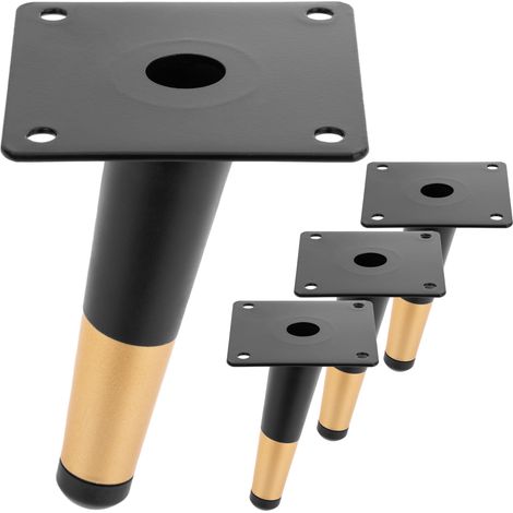 PrimeMatik - Lot de 4 pieds de meubles de forme conique avec protection antidérapante 12cm couleur noir et or (1/5)