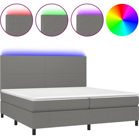 Maison Exclusive - Letto a Molle Materasso e LED Grigio Scuro 200x200cm in Tessuto (1/5)
