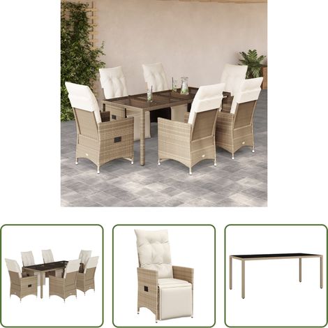 vidaXL Relaxsessel - 7-tlg. Garten-Bistro-Set mit Kissen Beige Poly Rattan (1/5)