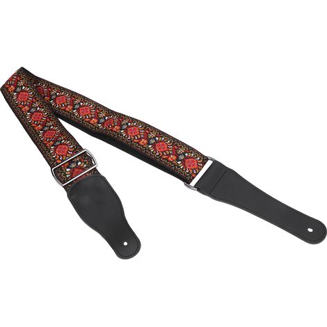 Sangle de Guitare Réglable en Cuir Brodé, pour Guitare Acoustique et Électrique - Design Rouge et Noir (1/5)