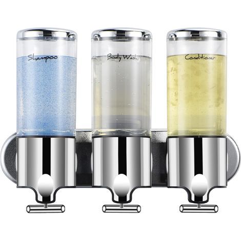 Shampoo- und Spülungsspender, Duschseifenspender, 3-Kammer-Shampoospender ohne Strasssteine, Badezimmer, Hotel, Sperrholz, farblos (1/5)