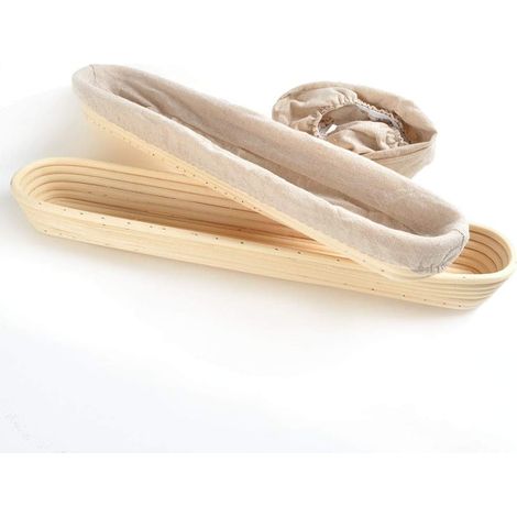 Set aus 2 Rattan-Sauerteigbrot-Gärkörben, 38 x 9 x 5 cm, 400 g Teigkapazität – Baguettekörbe