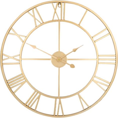 Große, runde Wanduhr im Vintage-Stil aus Metall, geräuschlos, batteriebetrieben, 40 cm, goldfarben, römische Ziffern, geeignet für Wohnzimmer, Schlafzimmer und Küche. (1/4)
