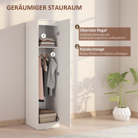 Armoire polyvalente avec barre de penderie, étagère et porte à fermeture silencieuse, 40 x 52 x 180 cm, blanc