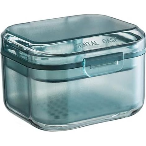 Boîte de rangement pour prothèses dentaires à 3 niveaux avec couvercle, boîte portable pour appareil dentaire, récipient pour prothèses, boîte de trempage (Bleu) (1/5)