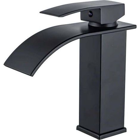 Black Waterfall Bathroom Faucet, Waterfall Basin Mixer, Brass Waterfall Sink Faucet with Hot and Cold Water Available MUMU (1/4)