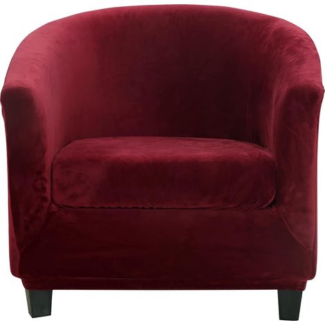 Housse de Fauteuil Velours Club Housse Fauteuil Salon Cabriolet Tub Chair avec Housse de Coussin Vin Rouge (1/5)