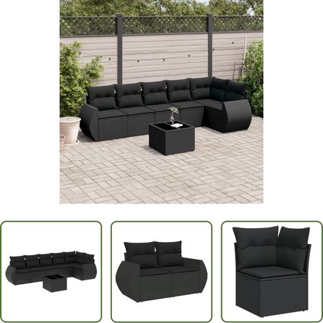 vidaXL Canapé en résine - Salon de jardin 7 pcs avec coussins noir résine tressée (1/5)