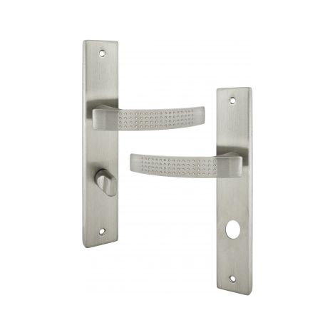 Ouvre&Déco – 2 poignées de porte LILOU verrou condamnation,zamak nickel mat entraxe 195 mm