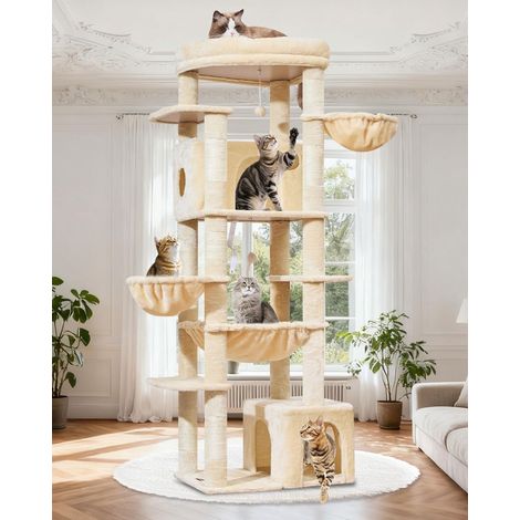 Arbre À Chat Stable 183 cm, Plateformes Grandes avec Coussins (1/5)