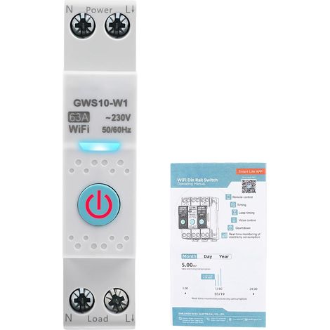 Disjoncteur Intelligent WiFi Smart Disjoncteur APP Commutateur de Commande vocale Compte à rebours Minuterie cyclique 63A 230VAC (GWS10-W1 Modèle de base) (1/5)