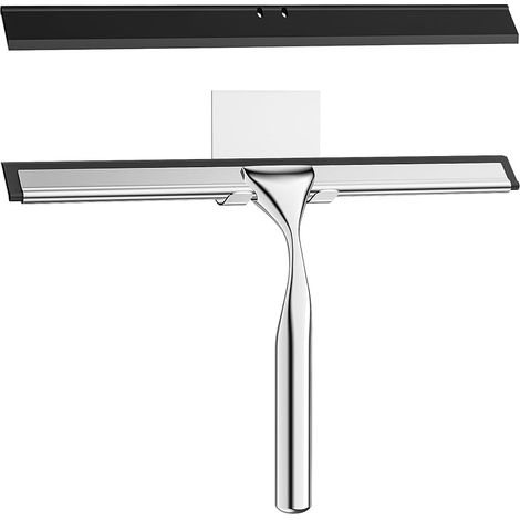 Raclette Douche en Acier INOX, 25.5cm Raclette de Douche avec Crochet, Remplaçable Silicone Raclette Salle de Bain Douche pour Vitre, Miroir, Carrelage, Cuisine - Argent (1/5)