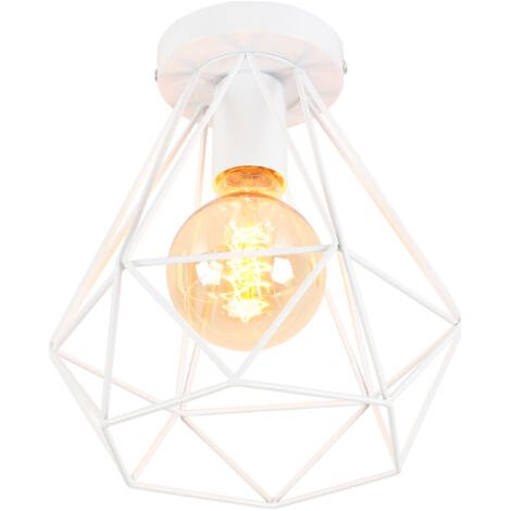 royaluxe- Plafonniers D'Intérieur Plafonniers En Métal Blanc Vintage Lampe De Plafond Rétro Diamant Pour Salle À Manger Bar Café Chambre Bureau E27 (1/5)