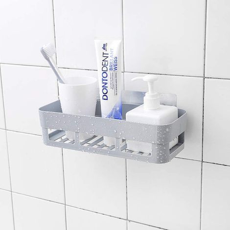 Support mural en plastique adhésif, panier de douche étagère de rangement pour salle de bain (Gris)