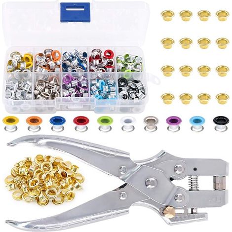 Kit de 300 œillets métalliques 3/16" (10 couleurs) - Pince à perforer - 100 œillets dorés - Kits d'œillets métalliques - Œillets Schoen - Pour le cuir, le tissu, les élastiques et les vêtements (1/5)