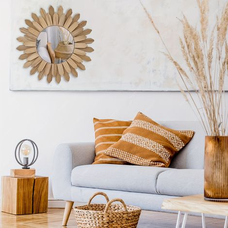1 Miroir Tournesol de style bohème — Miroir décoratif mural en bois pour entrée, chambre ou salon