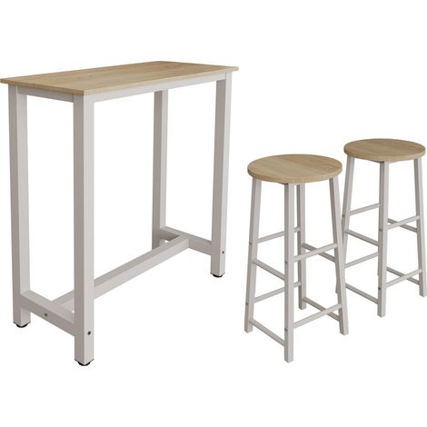 Bartisch mit 2 Barhockern Metallbeine 100x100x40cm Bartresen küche Modell Ani Weiß und Sonoma