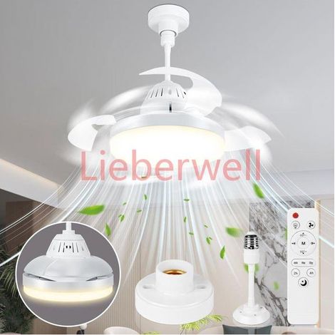43CM Foldable LIEBERWELL Ceiling Fan with Light and Remote, E27 Base, Retractable Blades, 3 Speeds, Quiet, White (1/5)