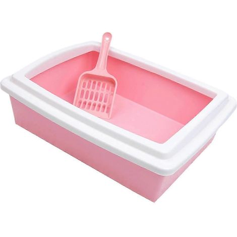 Katzentoilette, Katzenbettschale, wiederverwendbar, leicht zu reinigen mit Schaufel, spritzwassergeschützt, robustes Haustierzubehör, Katzentoilette mit hohem Rand-Pink (1/5)