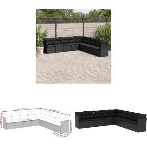 Salon de jardin 9 pcs avec coussins noir résine tressée - Ensemble Salon De Jardin - Mobilier Extérieur - Canapé Jardin - Résine Tressée - Rotin Synthétique - Home & Living (1/3)