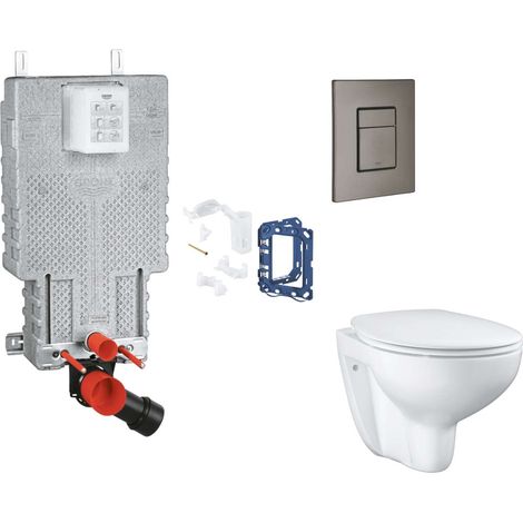 Grohe Uniset - Set bâti-support, cuvette, abattant SoftClose et plaque de déclenchement Skate Cosmopolitan et kit pour insertion de tablette, Hard Graphite Brossé SANI15BB5114 (1/2)