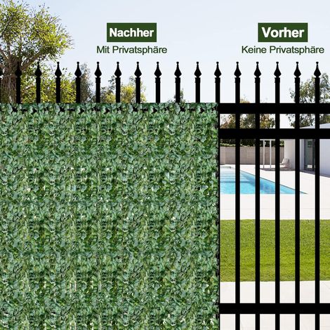COSTWAY Künstliche Efeu Garten Sichtschutz, Balkonsichtschutz Blätteroptik Windschutz, Pflanzenwand Hecke Efeublättern, für Gartenhecken Balkon Außendekoration, Heckenpflanze Grün (150 x 240 cm)