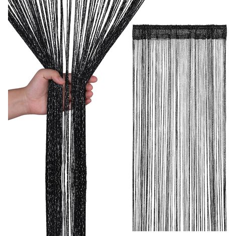 Rideau de porte à pompons, rideau de séparation pour porte et fenêtre, décoration d'intérieur (100 x 200 cm), noir