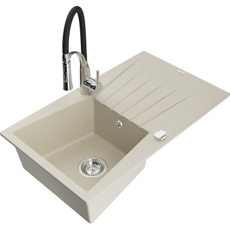 Mexen Cesar Granitspüle 1-Kammer mit Abtropffläche und Küchenarmatur Aster, beige - 6514-69-73450-07 (1/5)