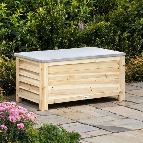 Coffre de jardin bois naturel en bois de sapin 110 x 50 x 50 cm (1/5)