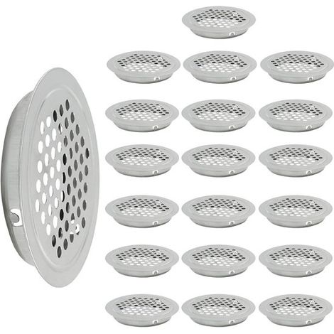 20 pièces - Grilles d'aération à mailles rondes - 53 mm - Convient pour cuisines, placards, penderies et boîtes à chaussures - argent - plates - acier inoxydable (1/4)