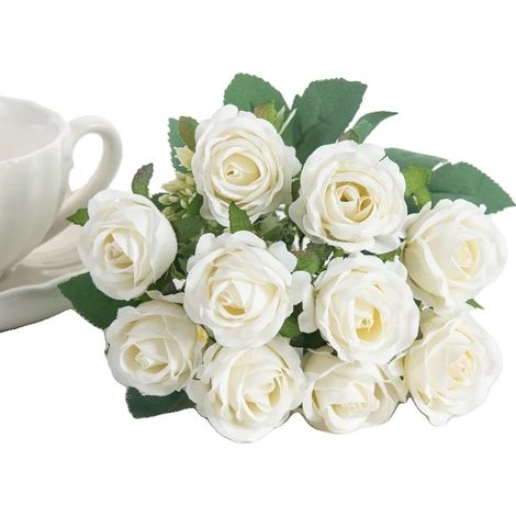 Fleurs Artificielles, Style Bouquet, Décor Intérieur Vibrant, BLANC, 3pcs-a (1/2)