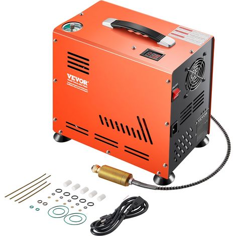 Compresseur d'air PCP, 800 W 30 MPa, double cylindre, avec système de refroidissement par ventilateur intégré, arrêt automatique, pompe de réservoir de paintball sans huile pour pistolet à air (1/5)