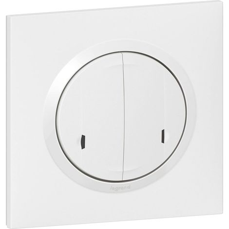Interrupteur Double sans Fil On/Off pour Éclairage et Prises Connectés Complet Fixation Adhésive, Support, Enjoliveur et Plaque - Finition Blanc - 199239 (1/5)