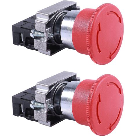 Lot de 2 boutons-poussoirs d'arrêt d'urgence champignon rouge NC 22 mm, 600 V, 10 A, ZB2-BE102C (1/5)