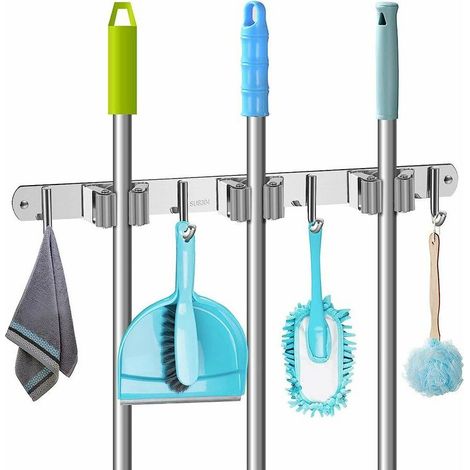 Nazalus-Hot Sale-Selbstklebender Besenhalter zur Wandmontage. Gerätehalter, Wandhalterung, Gartengerätehalter, Edelstahl, Besenhalter, Besenhalter, Organizer für Küche (3 Halter, 4 Haken)