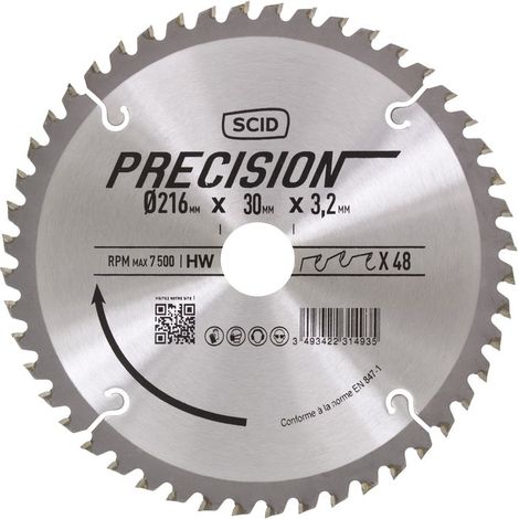 Lame pour machines stationnaires SCID - Epaisseur 3,2 mm - 48 dents - Diamètre 216 mm - Alésage 30 mm (1/3)
