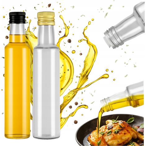10 bottiglie in vetro DORICA da 250 ml trasparenti per olio d'oliva, aceto e succhi di frutta con dosatore