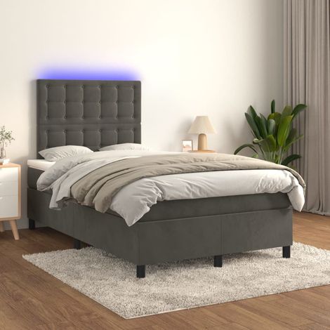 Lit Adulte - Sommier tapissier matelas et LED - Ensemble de lit tapissier - Chambre Intérieur - Gris foncé 120x200 cm Velours XJDT982123 (1/5)