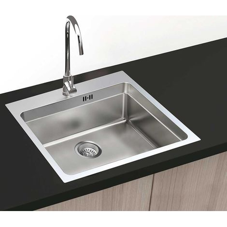 Évier à poser 50x50 – 1 cuve en acier inoxydable AISI 304 – Installation sous plan de travail – Siphon et trop-plein inclus – Gresinex