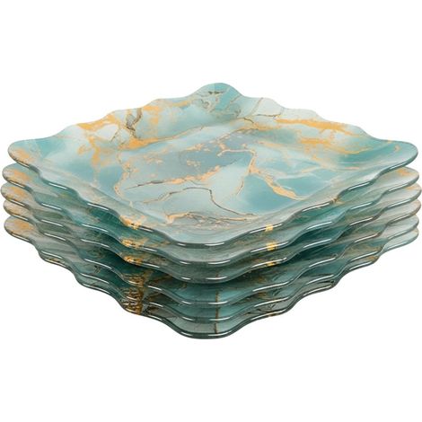 Lot de 6 Coupelles Carrées Plates en Verre Bleu Océan et Doré 20 cm pour Apéritif et Dessert - PANGIVO (1/4)