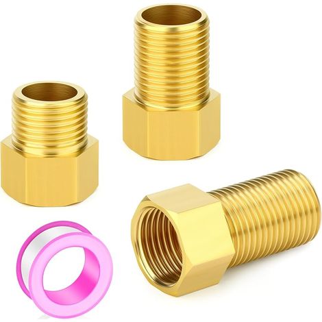 3 Pièces Extension Brass Pipe Fitting, 1/2" Female to 1/2" Male Pipe Hex Bushing Adapter Converter Adapter, 30mm/40mm/50mm (1/4)
