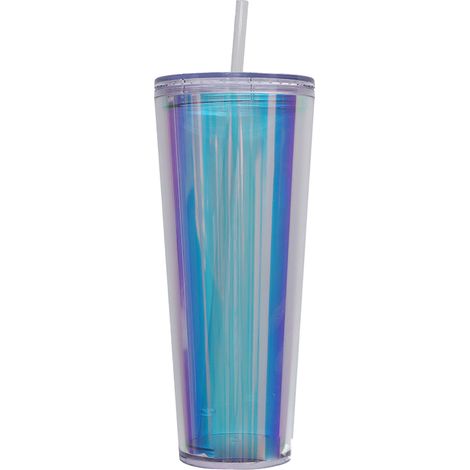 Gobelet En Plastique Double Paroi - 750 ml - Avec Paille Réutilisable Et Couvercle Étanche - Pour Eau Froide Et Boissons (1/5)