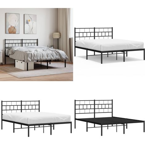 Cadre de lit métal sans matelas avec tête de lit noir 140x190cm - Cadre De Lit - Lit Double - Lit Metal - Lit Avec Têted Lit - Sommier - Home & Living
