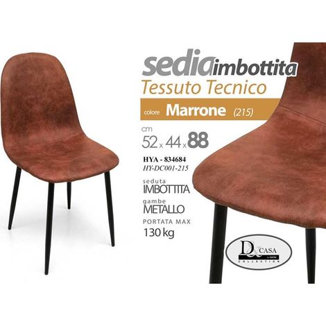 Set 4 sedie imbottite in tessuto tecnico marrone cm 52x44x88h